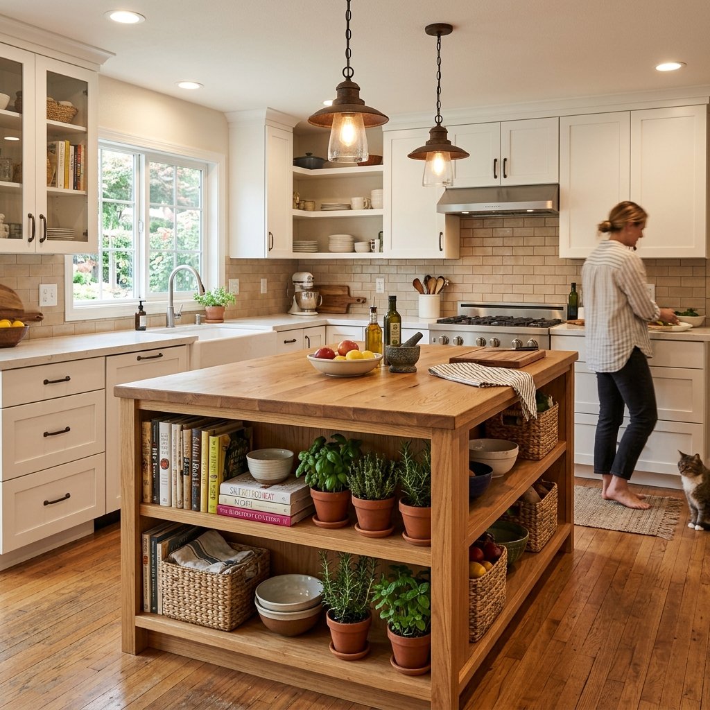 27 Kitchen Island Ideas That Will Make You Want to Renovate Your Kitchen Right Now 15 Kitchen Island Ideas with Open Shelving
