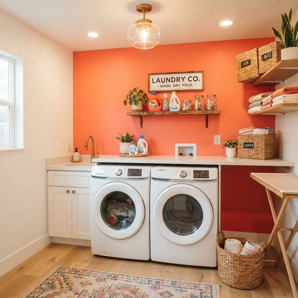30 Tiny Laundry Room Ideas: That Prove Small Spaces Can Shine 20 Bright Accent Wall Tiny Laundry Room Ideas