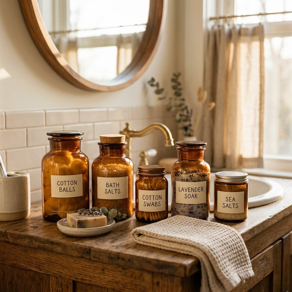 30 Fall Bathroom Decor Ideas: Cozy, Creative & Pinterest Worthy 8 Amber Glass Jar Fall Bathroom Decore