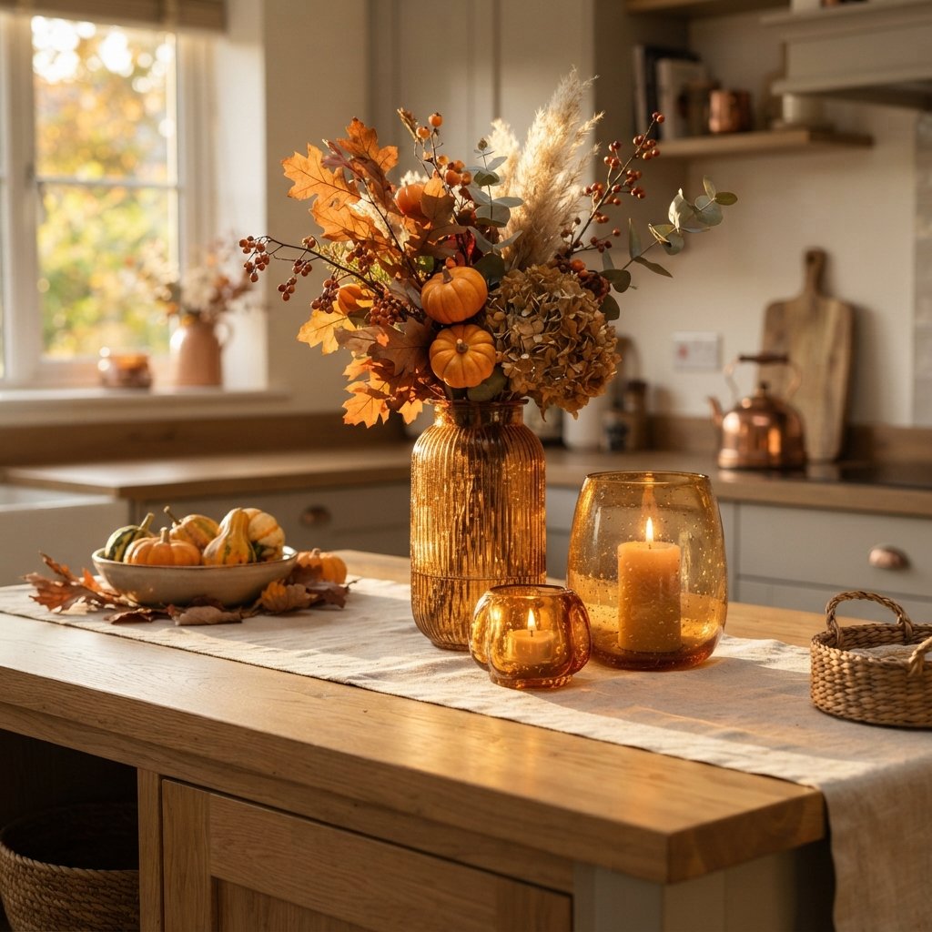 30 Fall Kitchen Island Decor Ideas: To Warm Up Your Home This Season 24 Amber Glassware Ideas