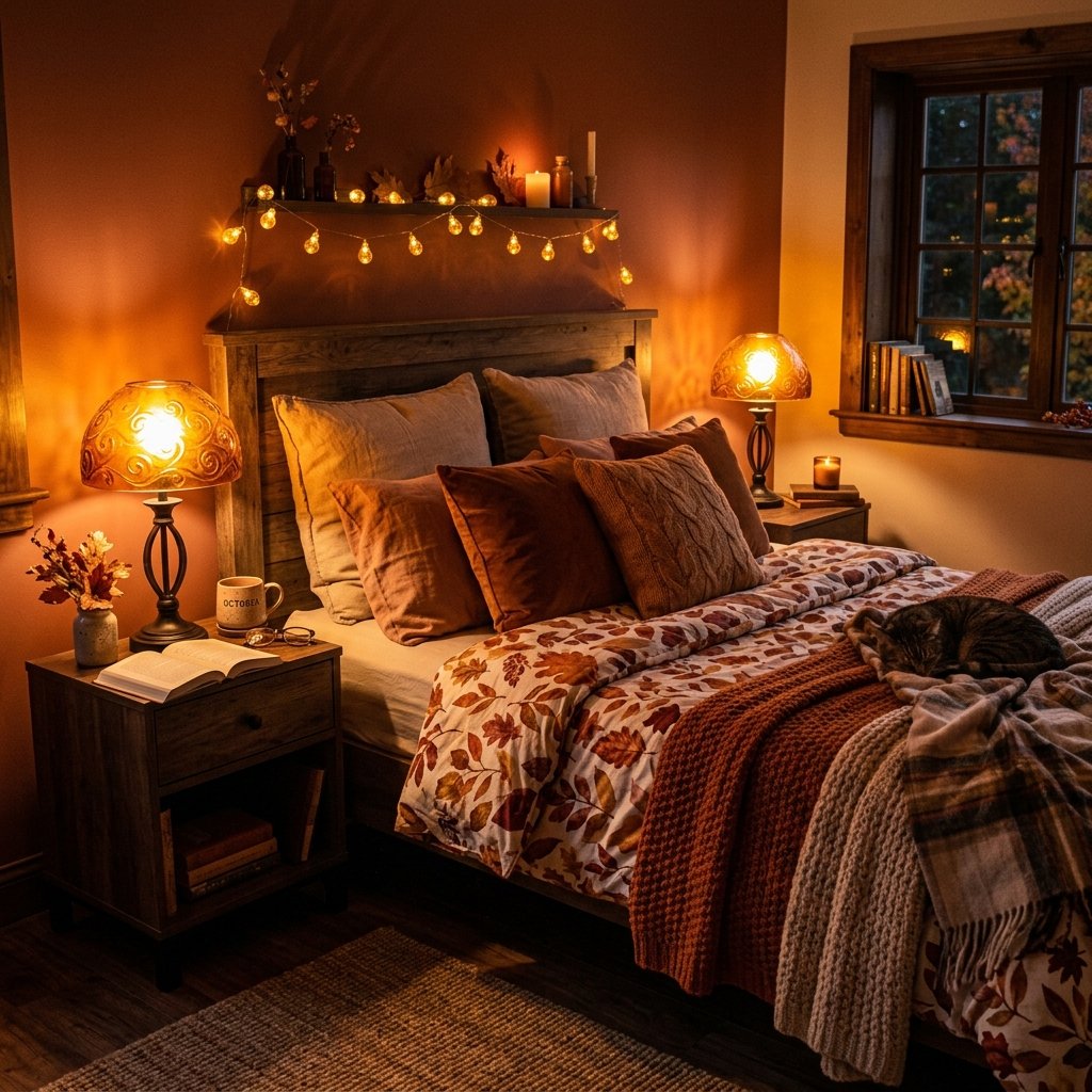 30 Gorgeous Fall Themed Bedroom Ideas: That Feel Cozy and Effortless 14 Amber Lighting Ideas