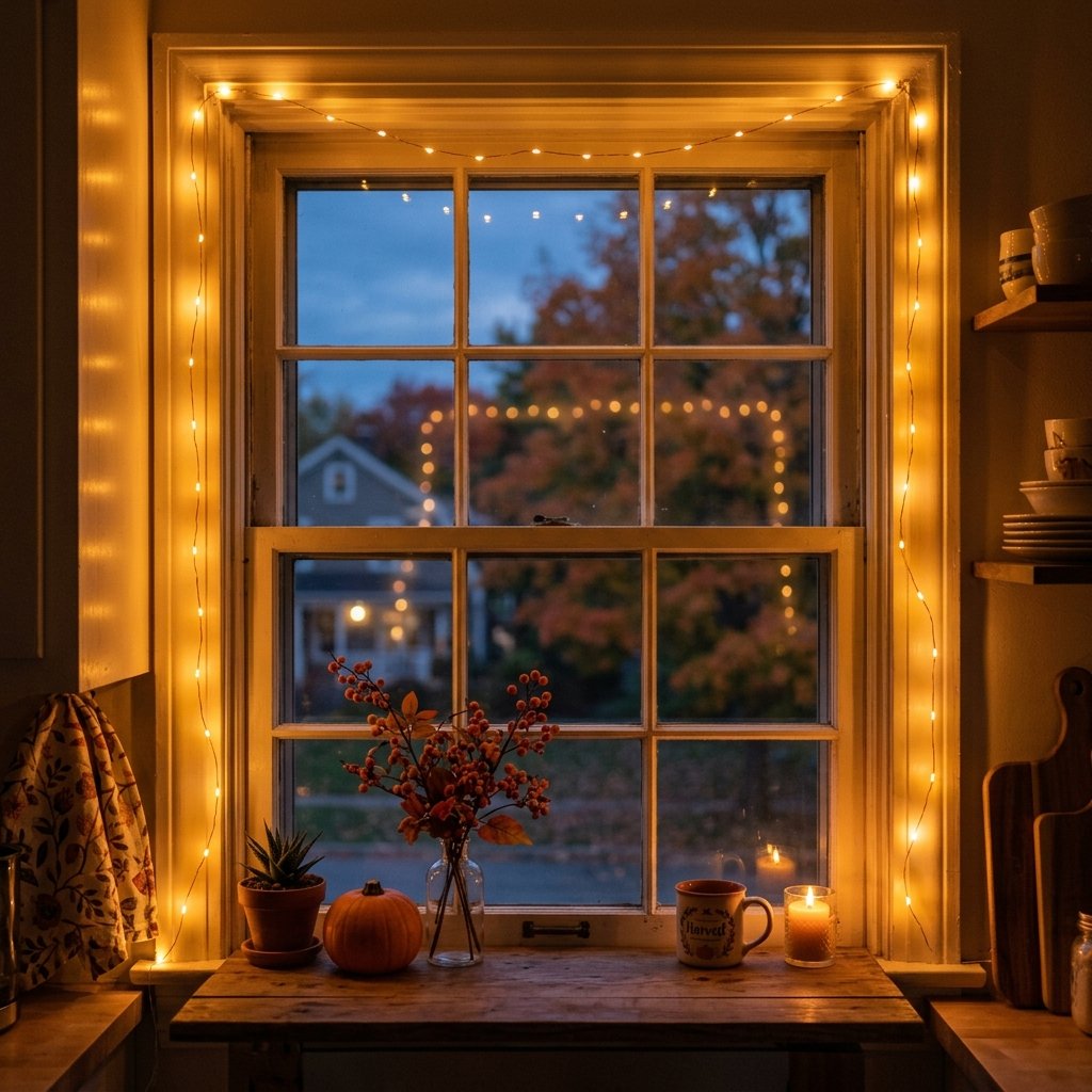 30 Fall Kitchen Window Decor Ideas That Feel Cozy & Bright 25 Fall Kitchen Window Decor Light String Ideas