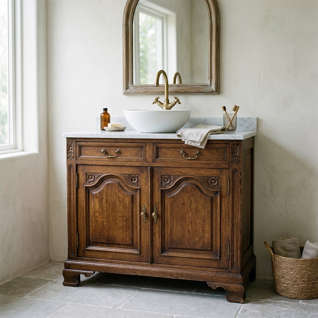 30 Stunning Farmhouse Bathroom Ideas to Create a Cozy Luxury Retreat 19 Antique Cabinet Ideas