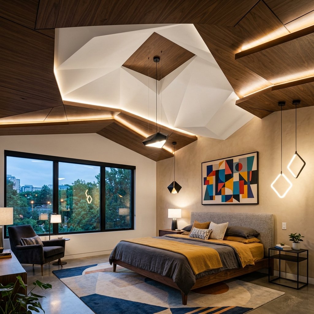 30 Fall Ceiling Designs for Bedroom That Instantly Feel Warm & Luxurious 19 Asymmetrical Fall Ceiling Ideas