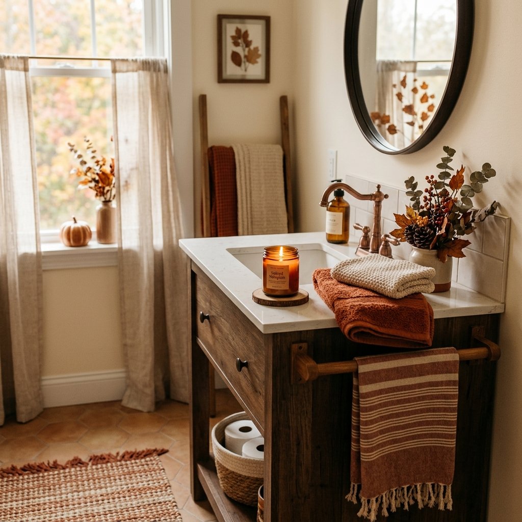 30 Fall Themed Bathroom Ideas: A Complete Guide to Cozy Autumn Style 2 Autumn Bathroom Decor Ideas