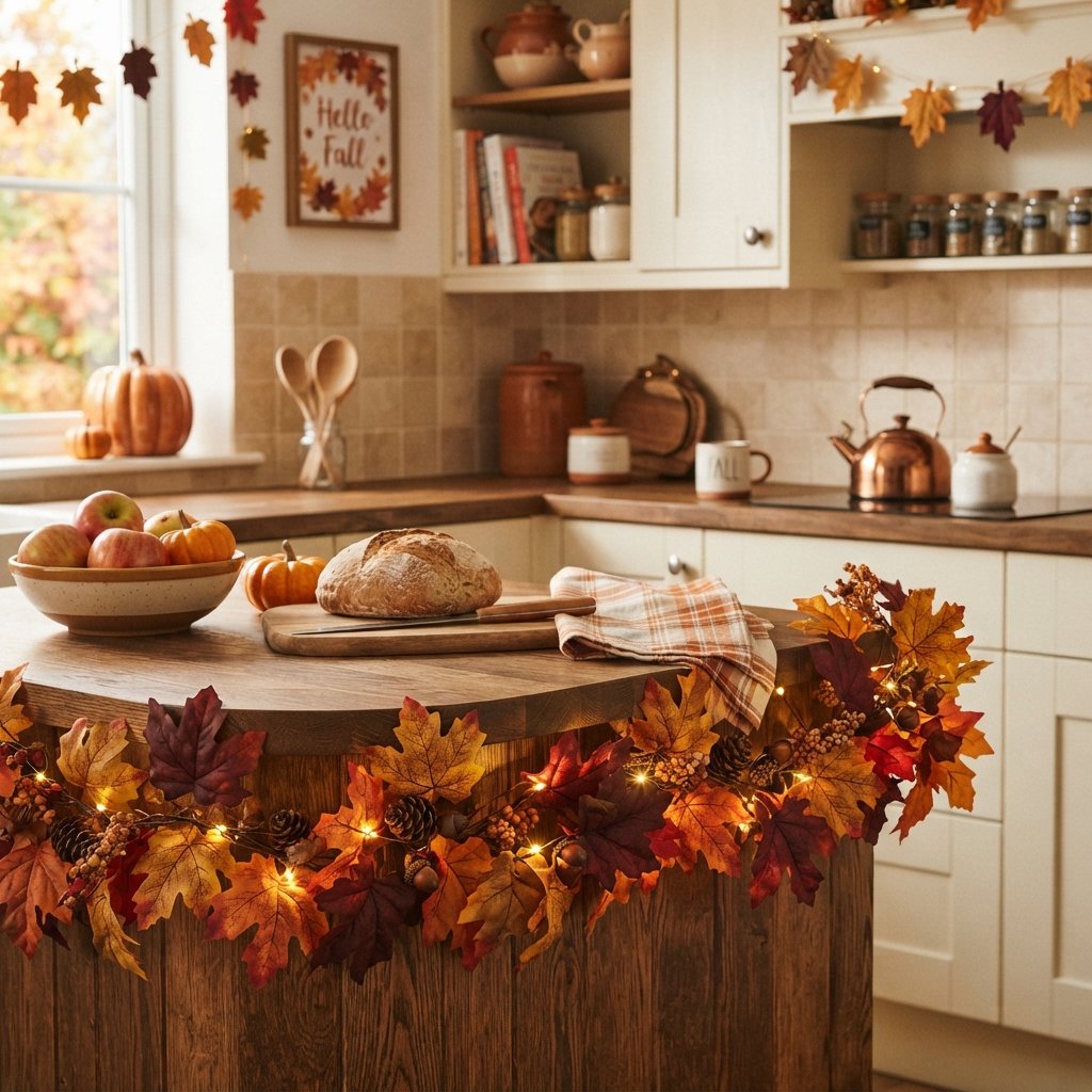 30 Fall Kitchen Countertop Decor Ideas: Cozy Inspiration for Every Style 5 Autumn Leaf Garland Fall Kitchen Countertop Decor