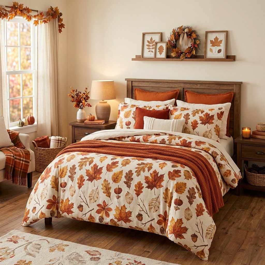 30 Gorgeous Fall Themed Bedroom Ideas: That Feel Cozy and Effortless 21 Autumn Leaf Print Ideas
