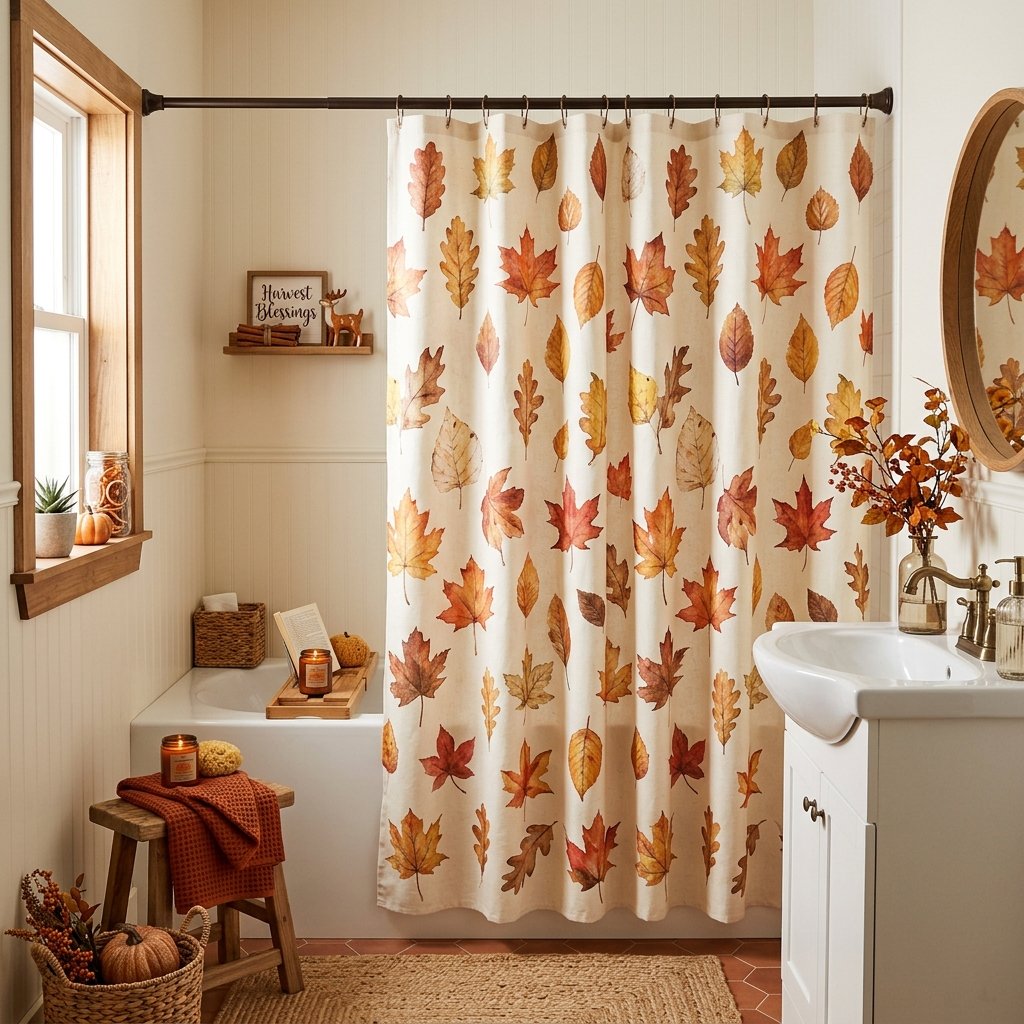 30 Fall Bathroom Decor Ideas: Cozy, Creative & Pinterest Worthy 14 Autumn Leaf Print Shower Curtain Ideas