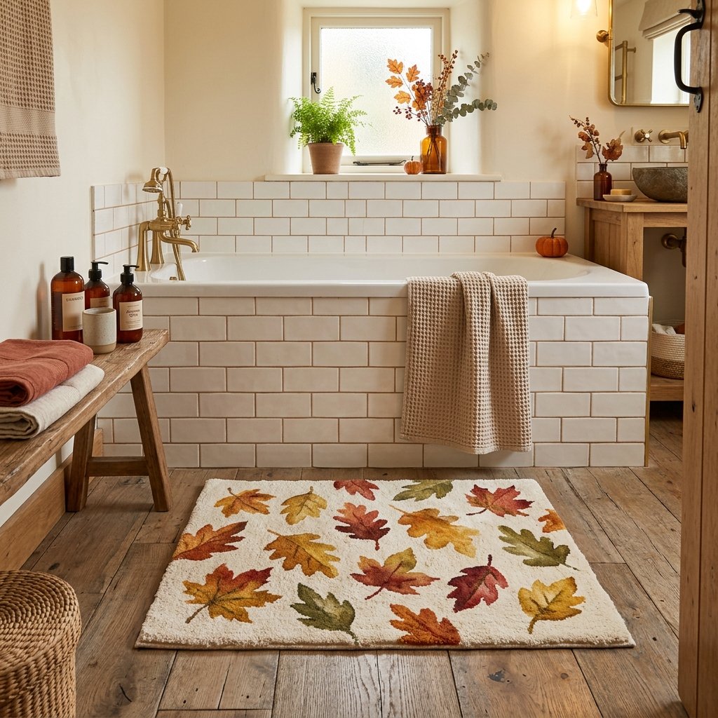 30 Fall Themed Bathroom Ideas: A Complete Guide to Cozy Autumn Style 21 Autumn Leaves Bathroom Rug Ideas