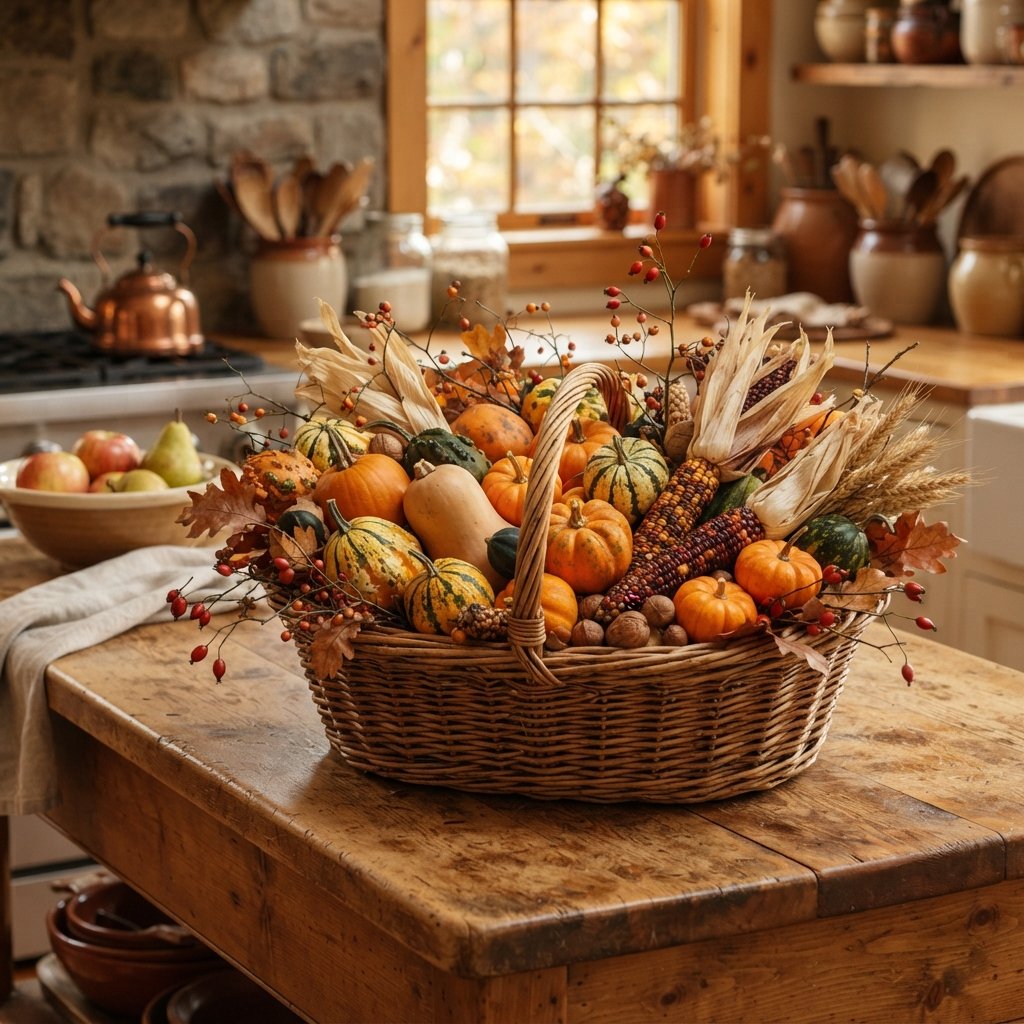 30 Fall Kitchen Countertop Decor Ideas: Cozy Inspiration for Every Style 27 Harvest Basket Ideas