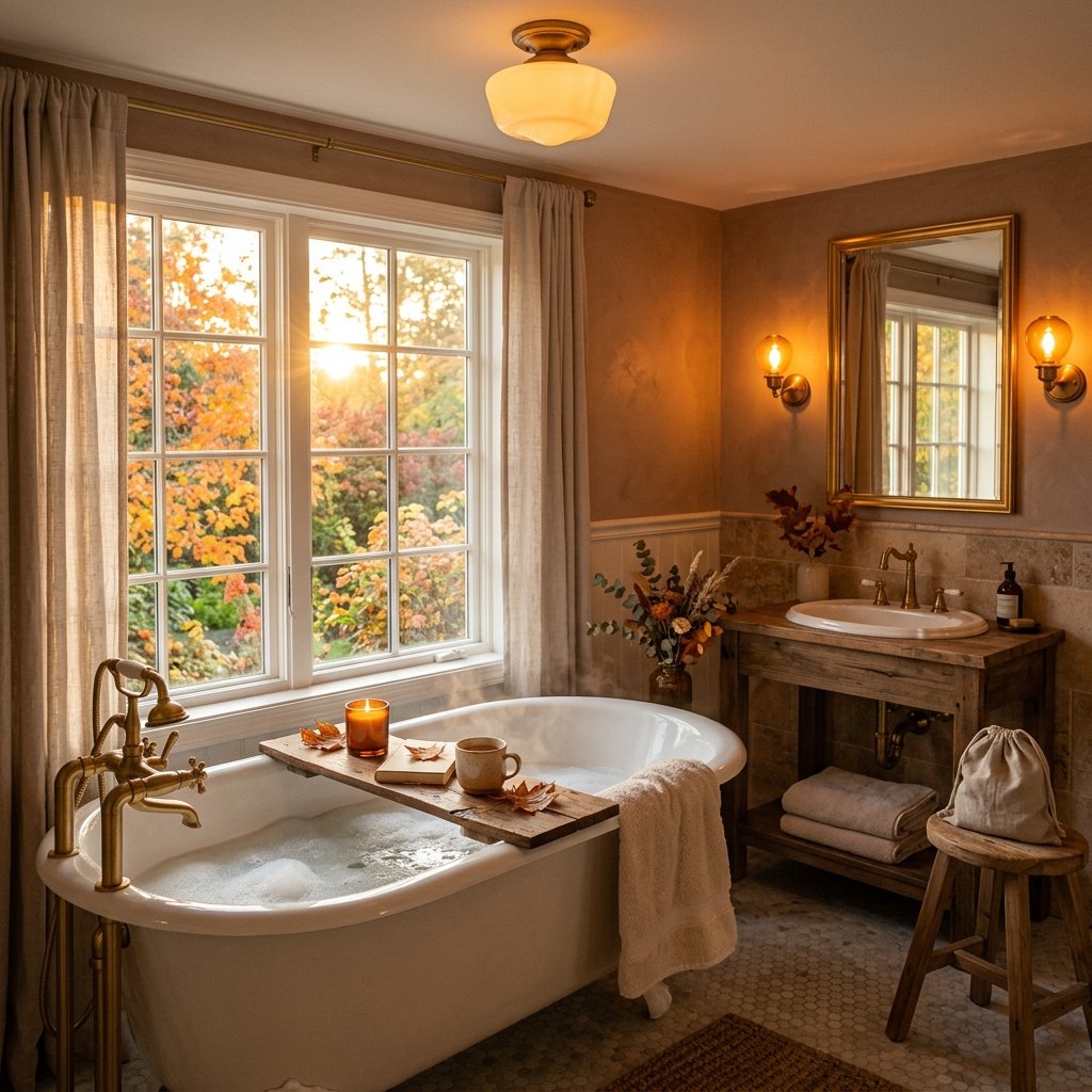 30 Fall Bathroom Aesthetic Ideas to Create a Dreamy Cozy Space 27 Golden Hour Lighting Ideas