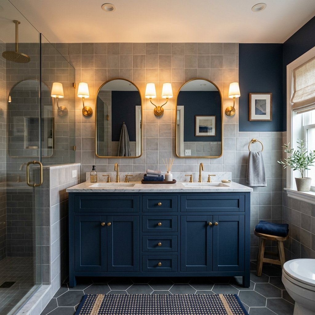 30 Grey Bathroom Ideas to Inspire Your Next Design 19 Grey and Navy Bathroom Ideas