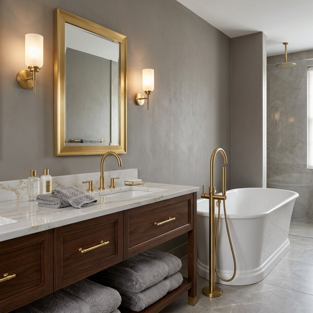 30 Grey Bathroom Ideas to Inspire Your Next Design 8 Gold and Grey Bathroom Ideas