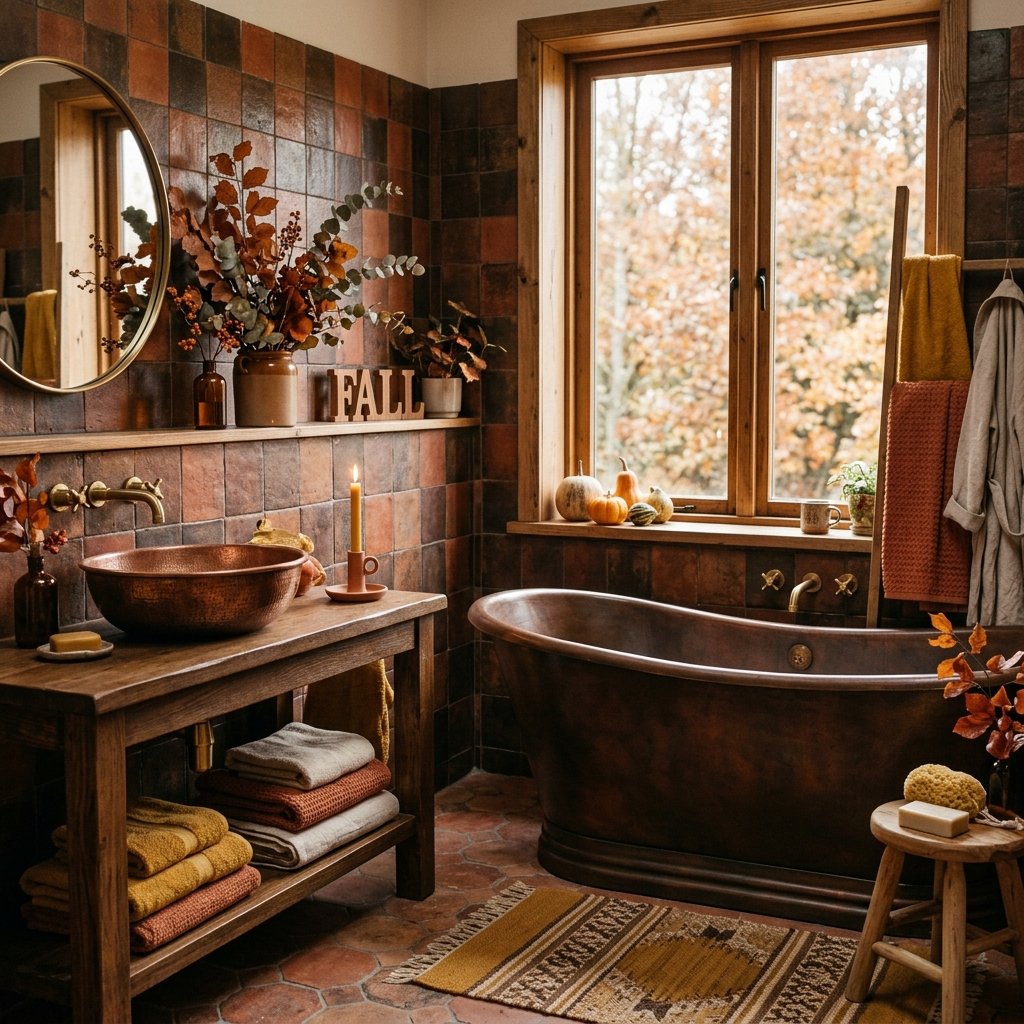 30 Fall Bathroom Decor Ideas: Cozy, Creative & Pinterest Worthy 2 Warm Autumn Color Palette Fall Bathroom Decore