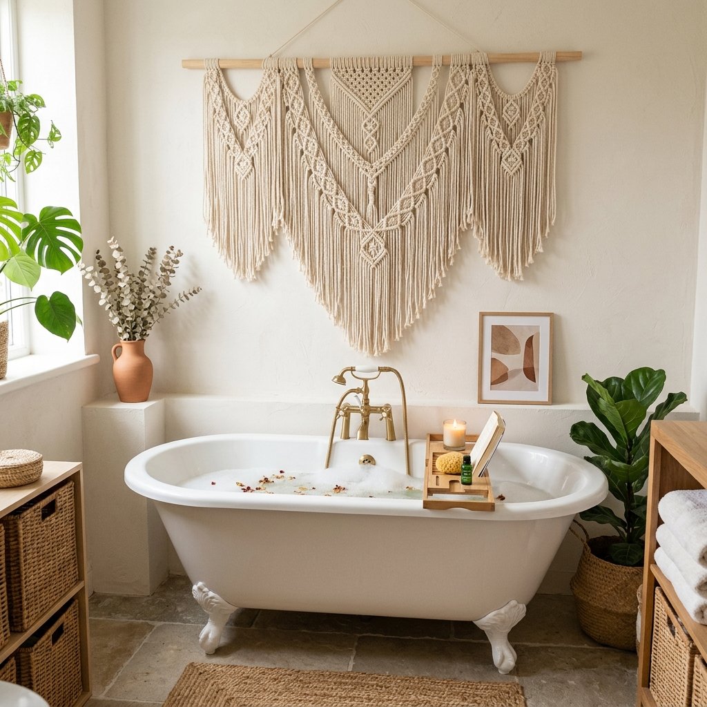 30 Bathroom Wall Decor Ideas to Elevate Every Space 25 Bathroom Wall Decor with Woven Wall Hangings Ideas