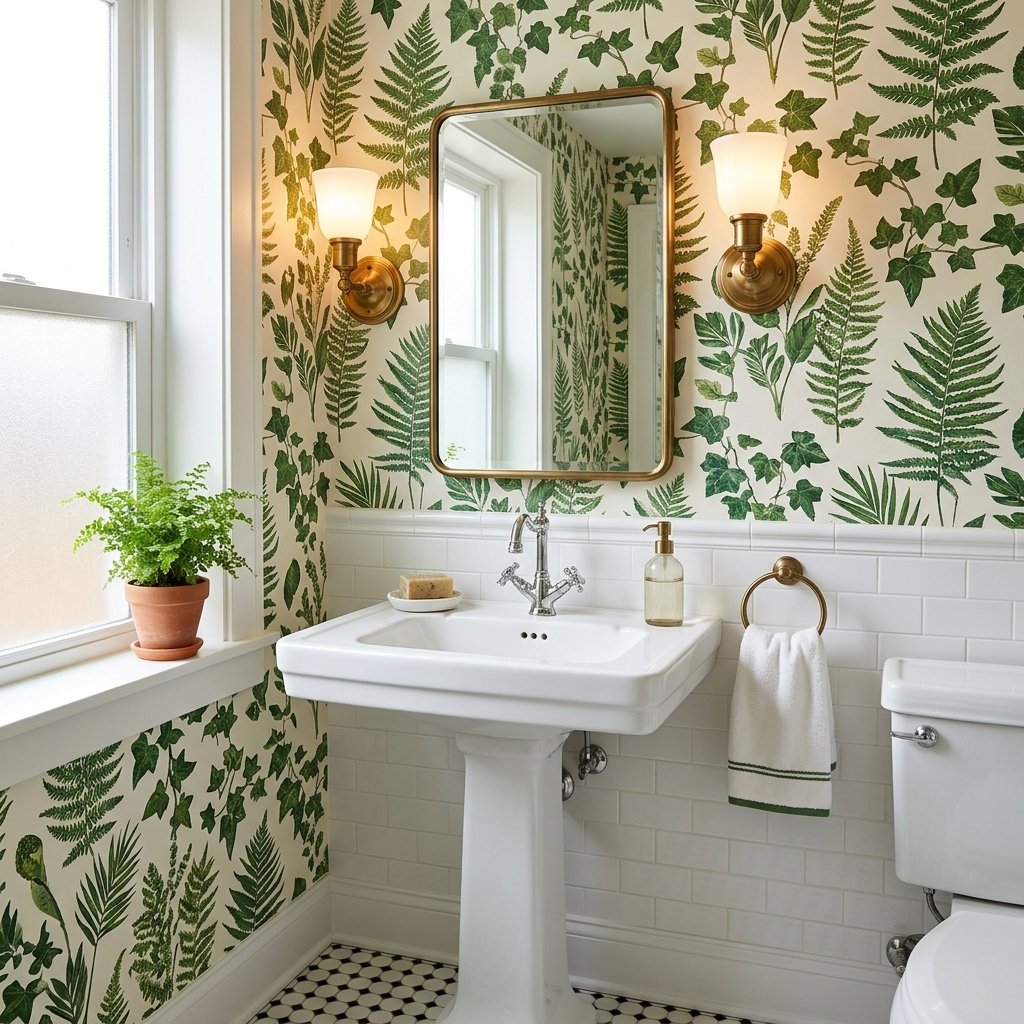30 Green Bathroom Ideas That Bring Calm and Character to Any Space 18 Green Bathroom Wallpaper Ideas