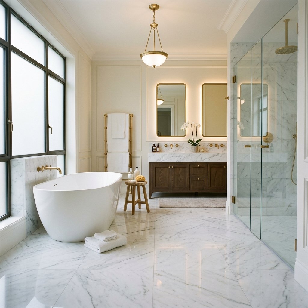 30 Bathroom Flooring Ideas That Bring Fresh Life to Any Space 8 Marble Bathroom Flooring Ideas