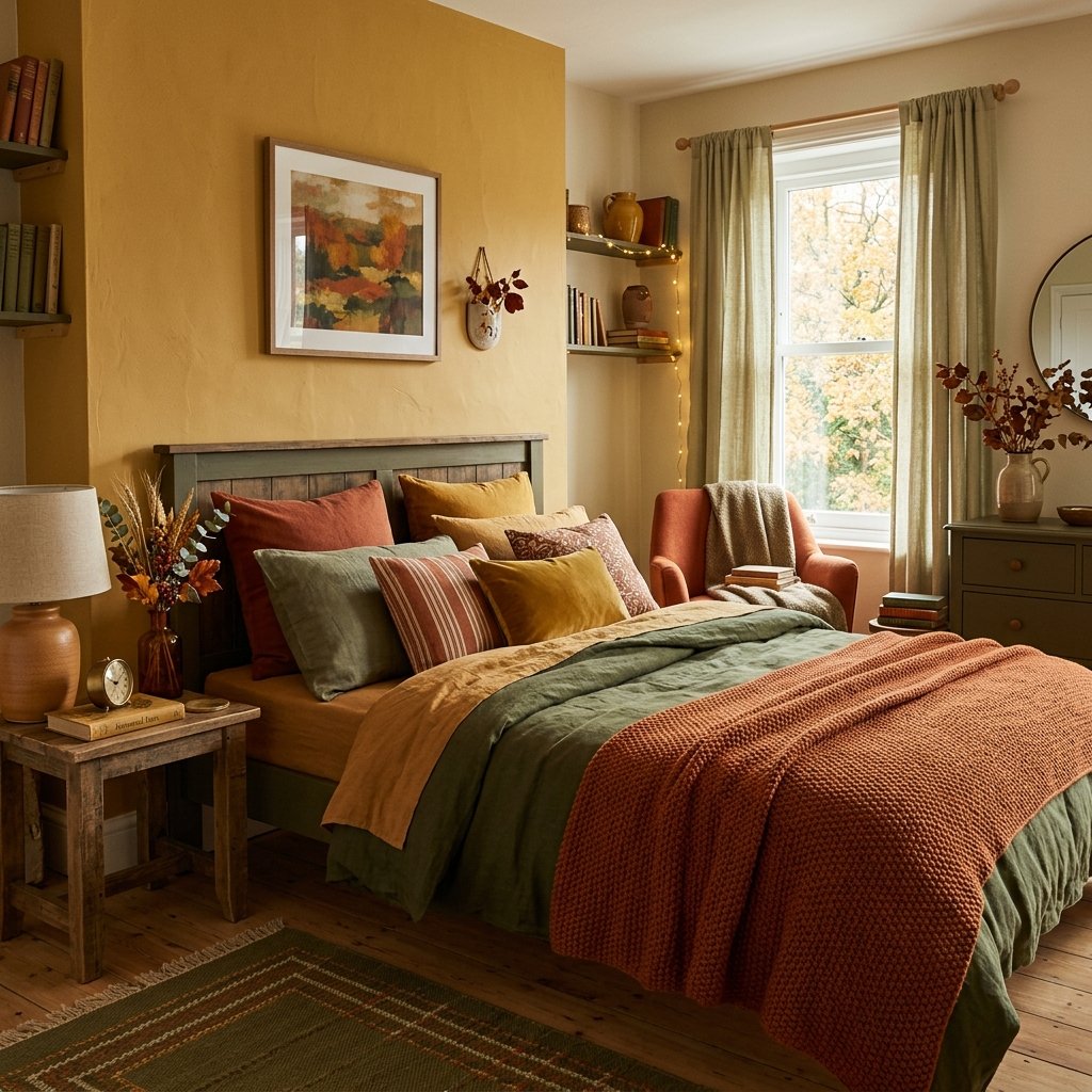 30 Cozy Fall Bedroom Ideas You'll Be Obsessed With This Autumn 6 Autumn Color Palette Idea