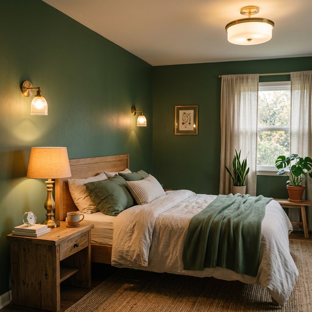 30 Green Bedroom Ideas That Bring Calm and Character 19 Green Bedroom Lighting Ideas
