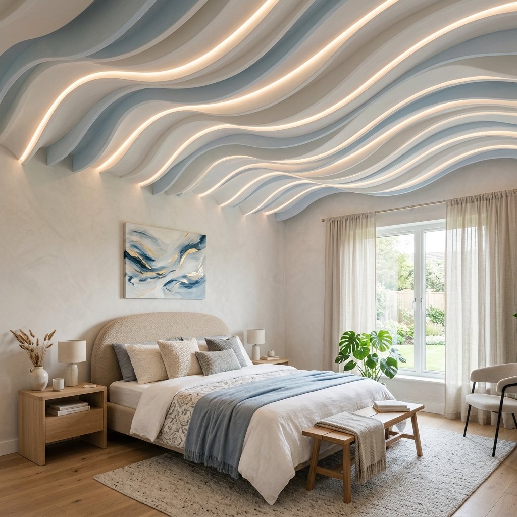 30 Fall Ceiling Designs for Bedroom That Instantly Feel Warm & Luxurious 15 Wave Pattern Fall Ceiling Ideas
