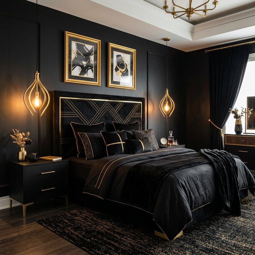 30 Black Bedroom Ideas That Look Expensive Without Breaking the Budget 2 Black and Gold Bedroom Ideas