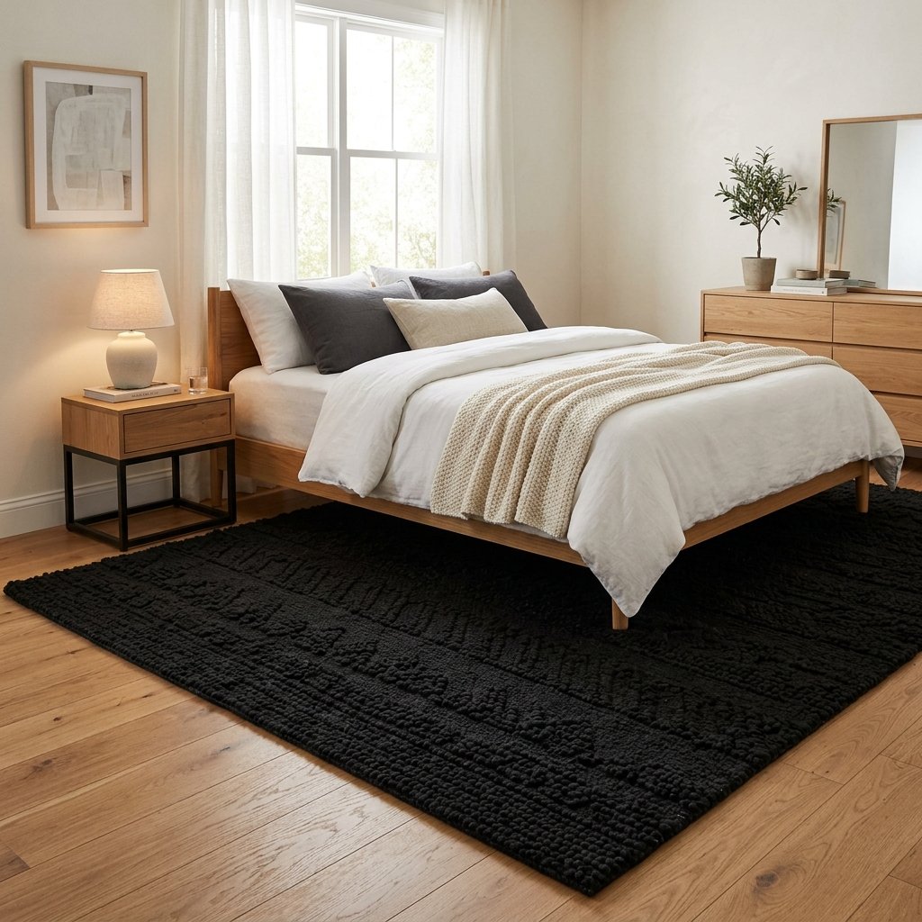 30 Black Bedroom Ideas That Look Expensive Without Breaking the Budget 26 Black Bedroom Rug Ideas