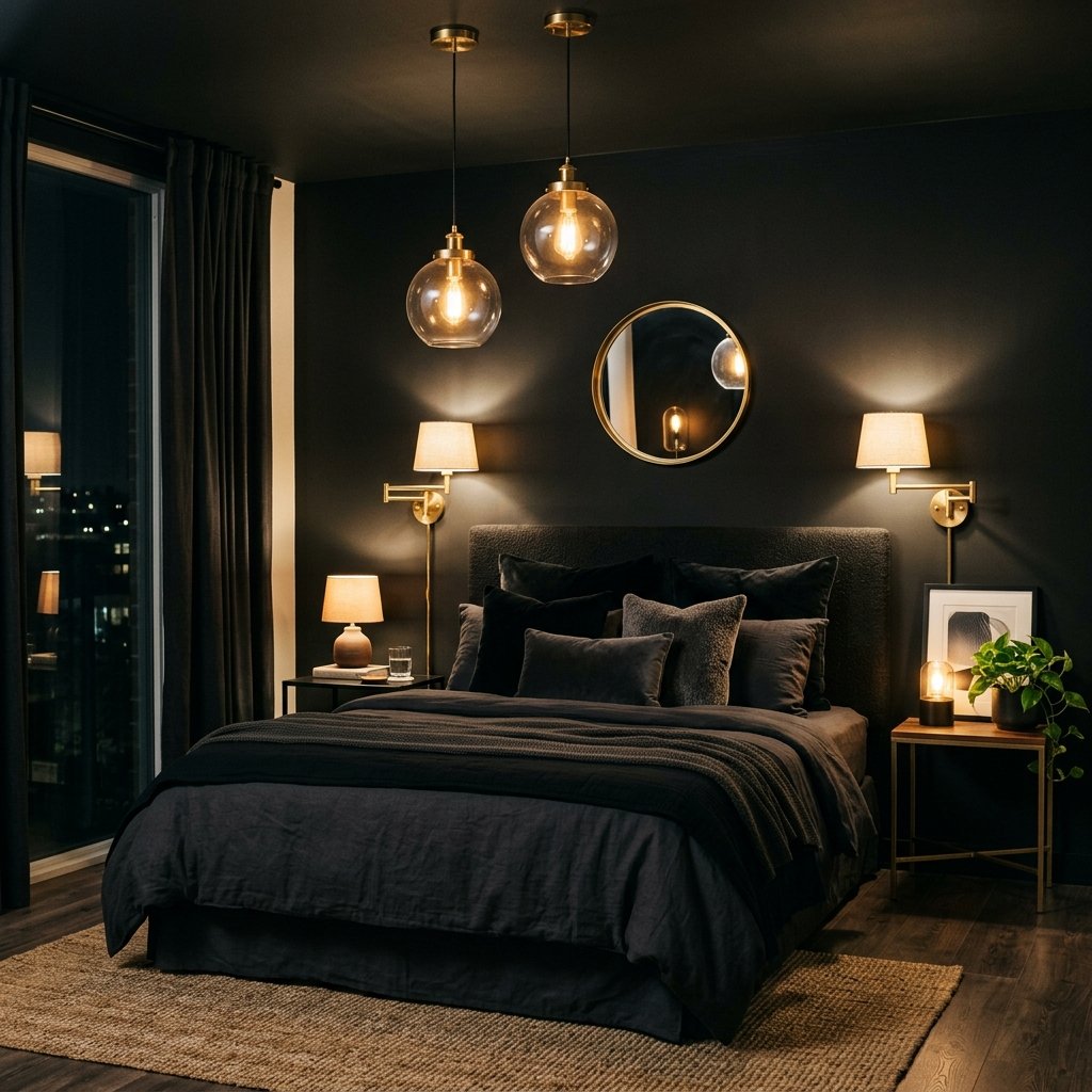 30 Black Bedroom Ideas That Look Expensive Without Breaking the Budget 14 Black Bedroom Lighting Ideas