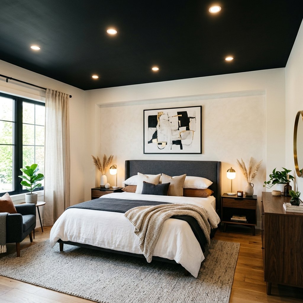 30 Black Bedroom Ideas That Look Expensive Without Breaking the Budget 13 Black Ceiling Bedroom Ideas