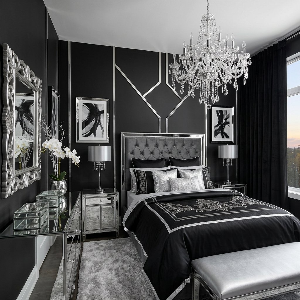 30 Black Bedroom Ideas That Look Expensive Without Breaking the Budget 23 Black and Silver Bedroom Ideas