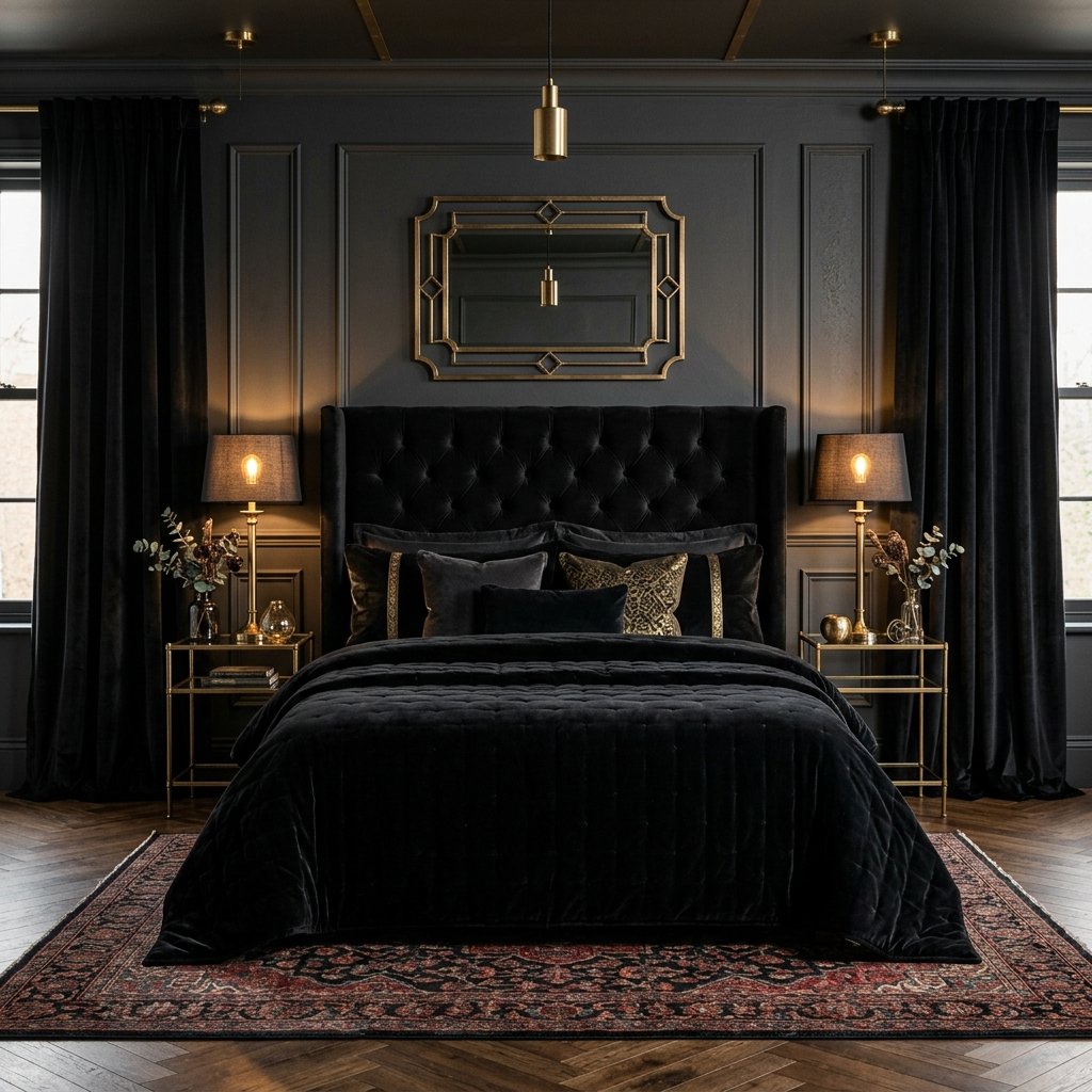 30 Black Bedroom Ideas That Look Expensive Without Breaking the Budget 9 Black Velvet Bedroom Ideas