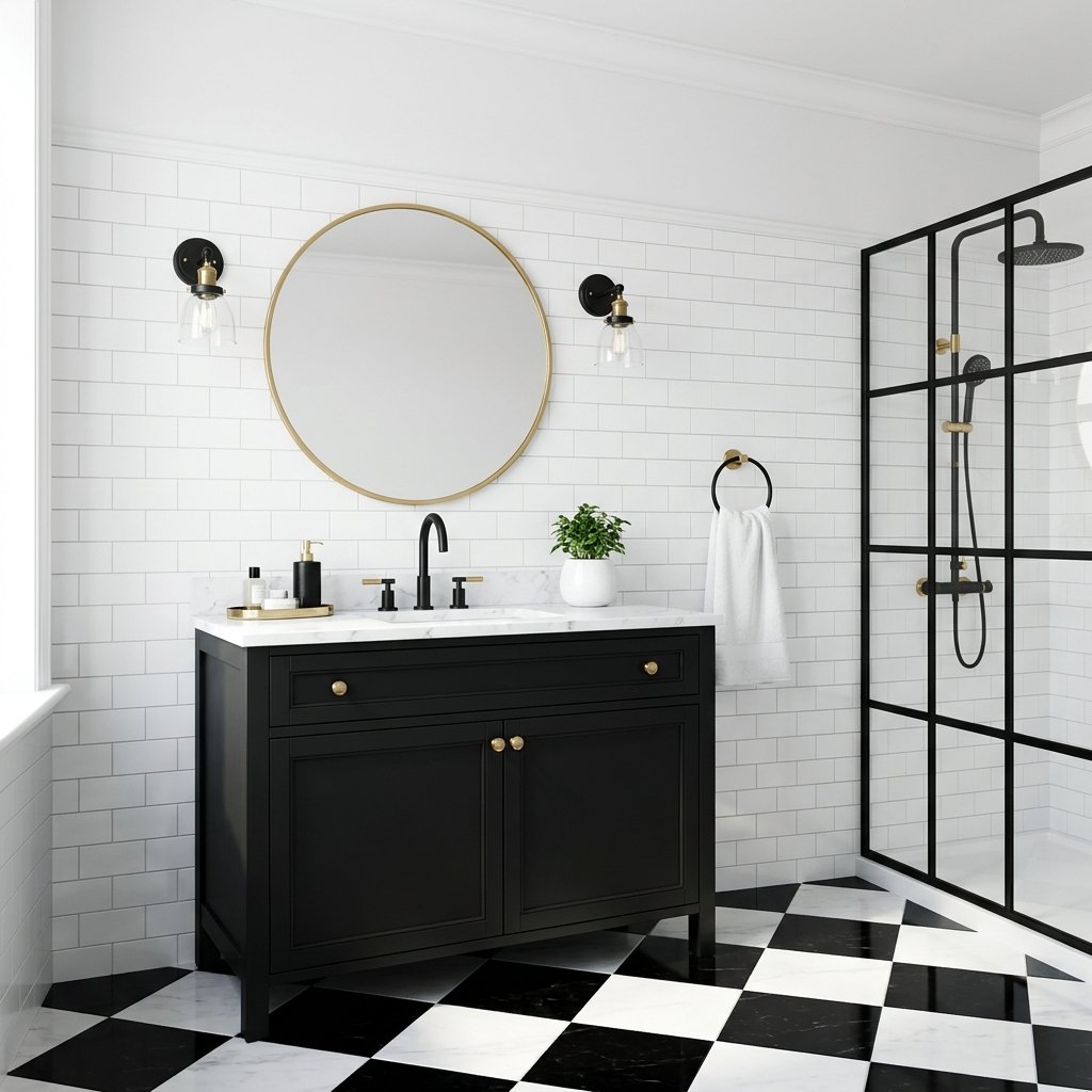 30 Dreamy Bloxburg Bathroom Ideas for Aesthetic House Builds 6 Black and White Bathroom Ideas