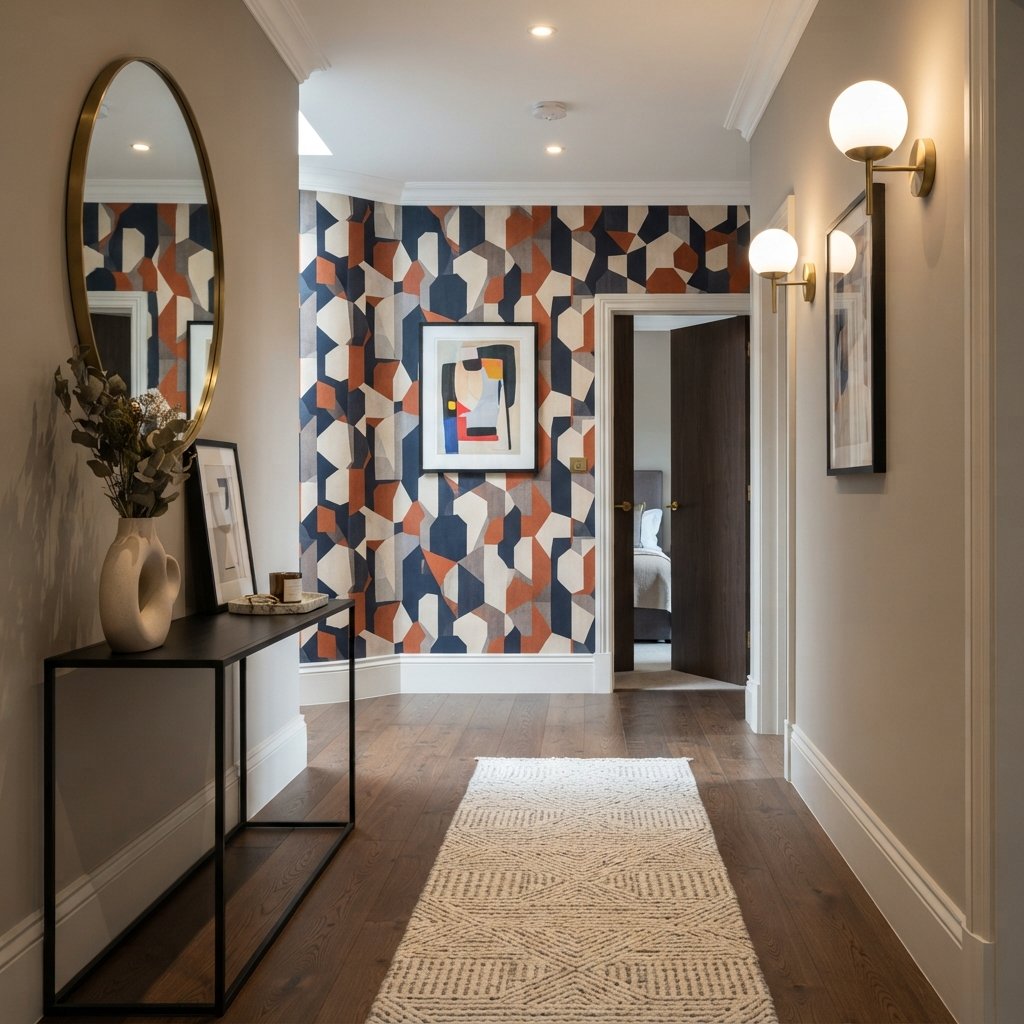 30 Beautiful Upstairs Hallway Ideas: To Transform Your Home Space 24 Bold Pattern Upstairs Hallway Ideas