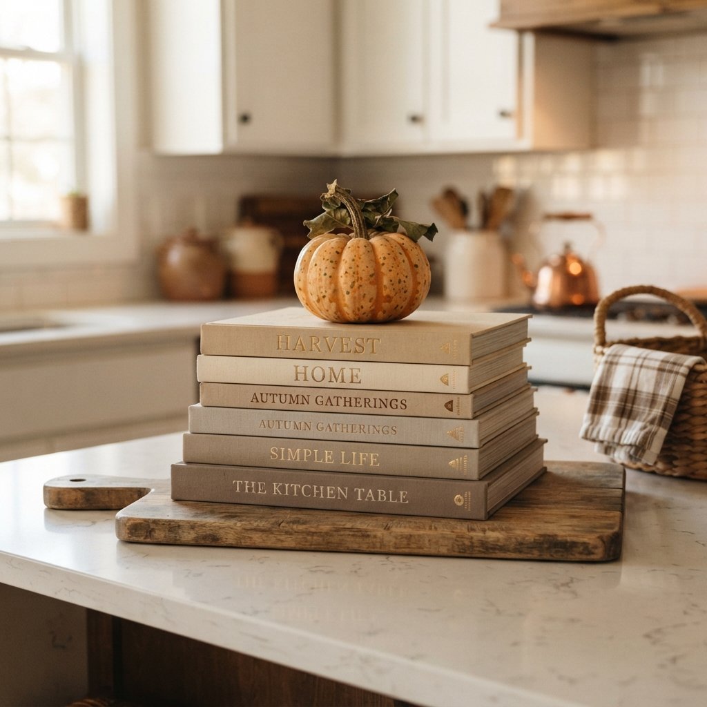 30 Fall Kitchen Island Decor Ideas: To Warm Up Your Home This Season 31 Layered Books and Pumpkin Stack Ideas