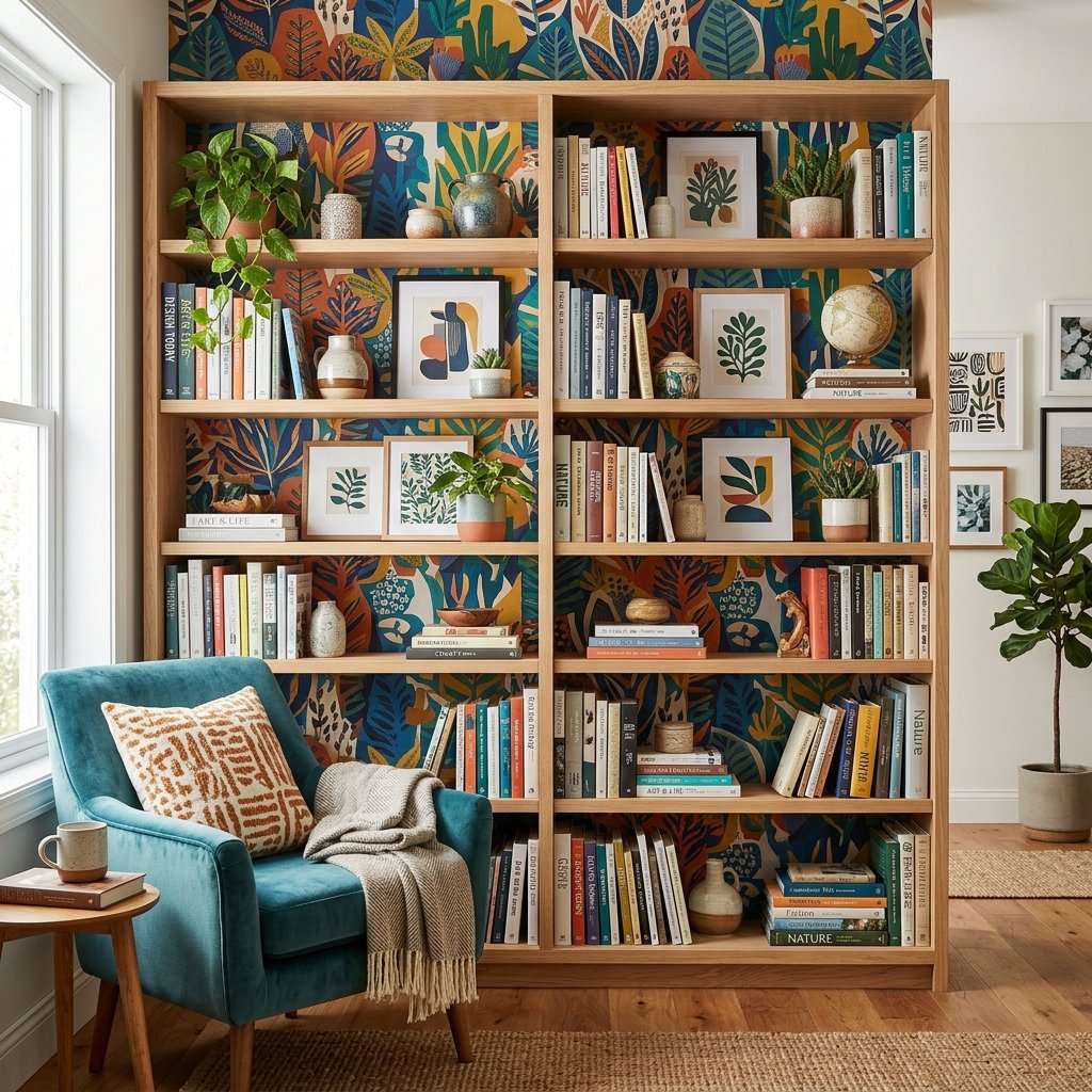 30 Bookshelf Ideas to Transform Any Room 26 Bookshelf Wallpaper Backdrop Ideas