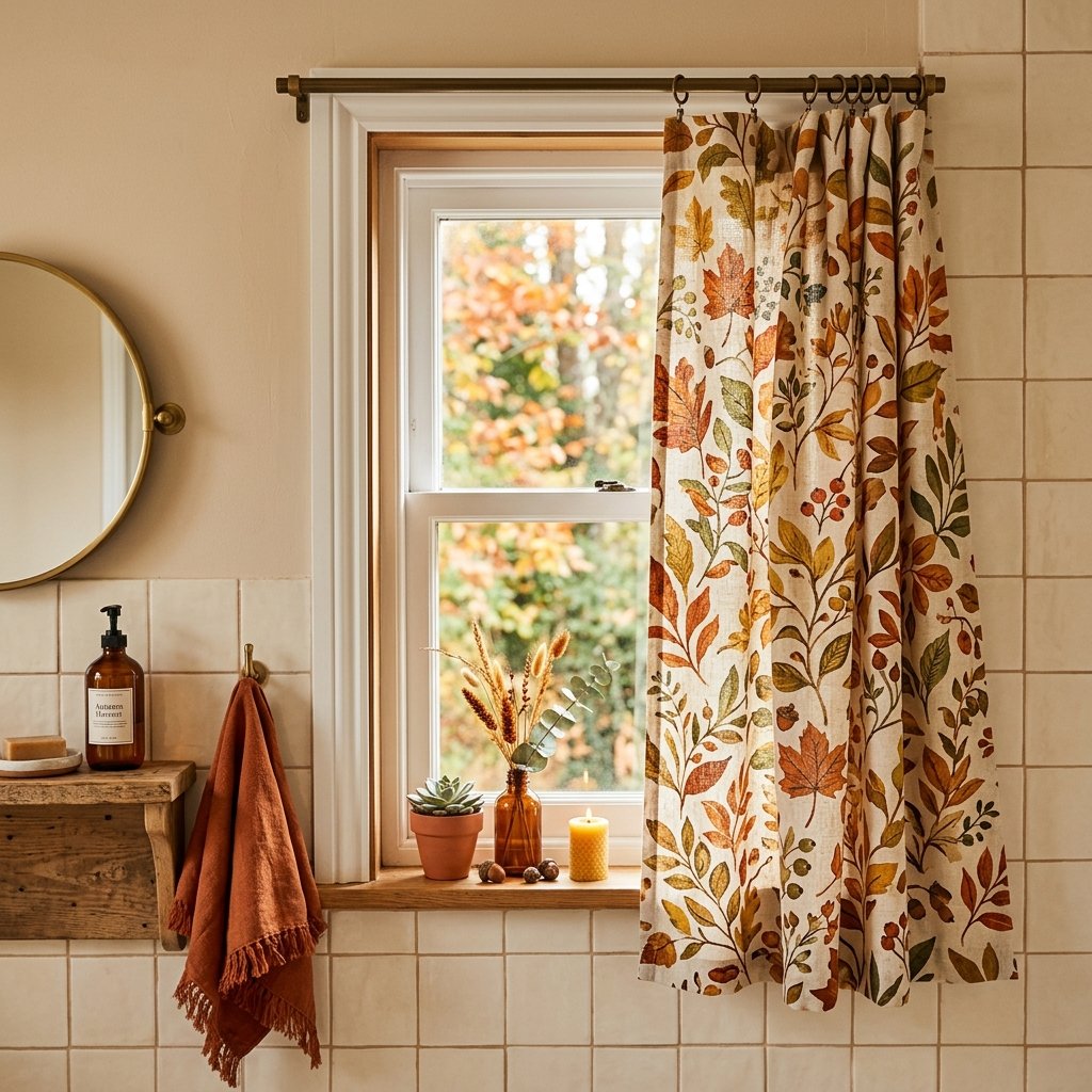 30 Fall Bathroom Decor Ideas Small Bathroom, Big Fall Vibes 28 Botanical Print Curtain Ideas