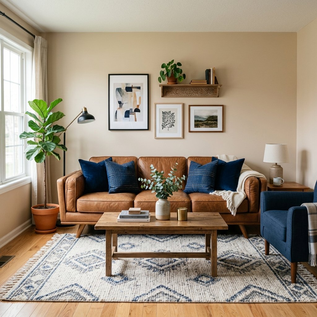 30 Brown Couch Living Room Ideas to Warm Up Your Space 13 Brown Couch Living Room Ideas with Blue Accent