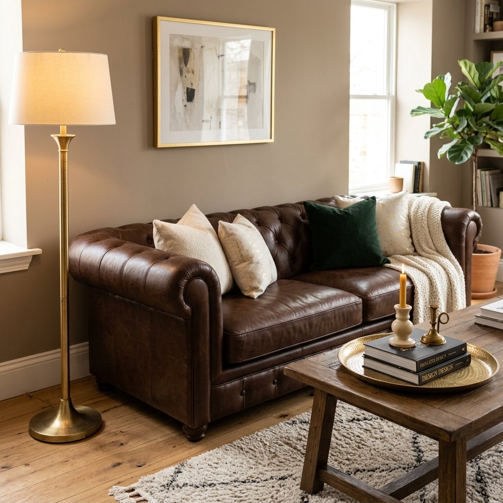 30 Brown Couch Living Room Ideas to Warm Up Your Space 10 Brown Couch Living Room Ideas with Gold Accents