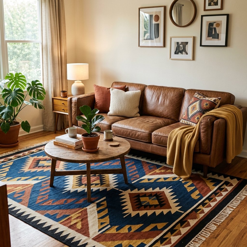 30 Brown Couch Living Room Ideas to Warm Up Your Space 4 Brown Couch Living Room Ideas with Patterned Rug