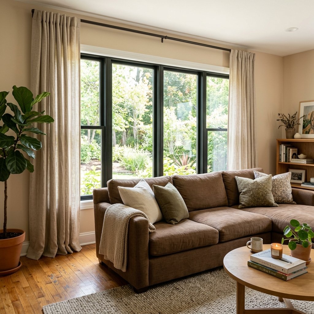 30 Brown Couch Living Room Ideas to Warm Up Your Space 26 Brown Couch with Curtains Ideas