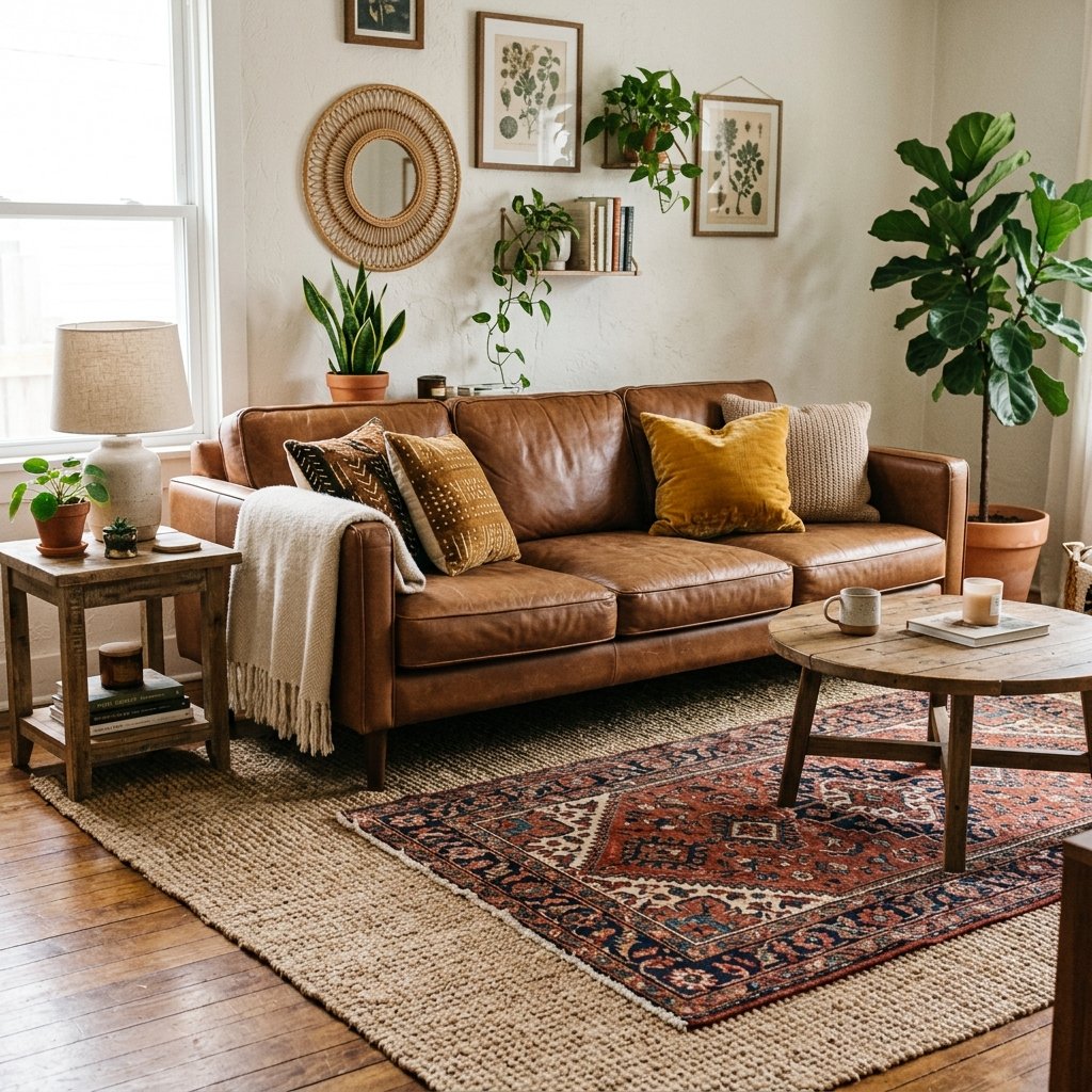 30 Brown Couch Living Room Ideas to Warm Up Your Space 20 Brown Couch with Layered Rugs Ideas