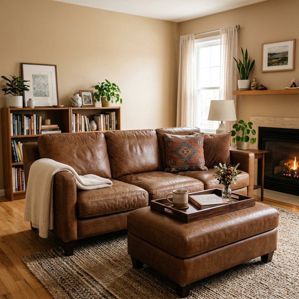 30 Brown Couch Living Room Ideas to Warm Up Your Space 25 Brown Couch Living Room Ideas with Ottoman