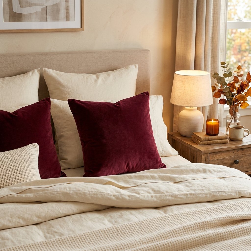 30 Fall Bedroom Ideas That Bring Cozy Autumn Vibes Into Your Space 6 Deep Burgundy Accent Pillow Ideas