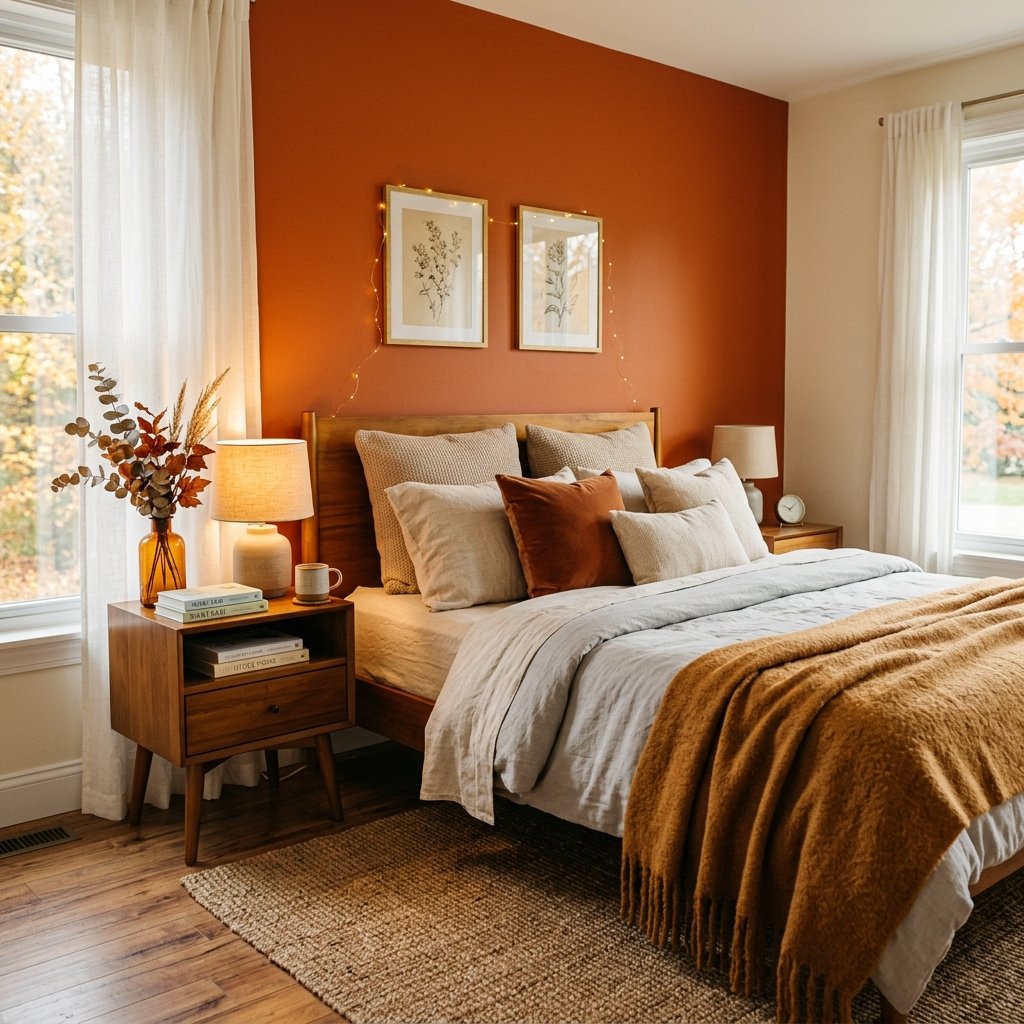 30 Fall Bedroom Aesthetic Ideas: That Feel Warm,Cozy & Effortless 4 Burnt Orange Accent Wall Ideas