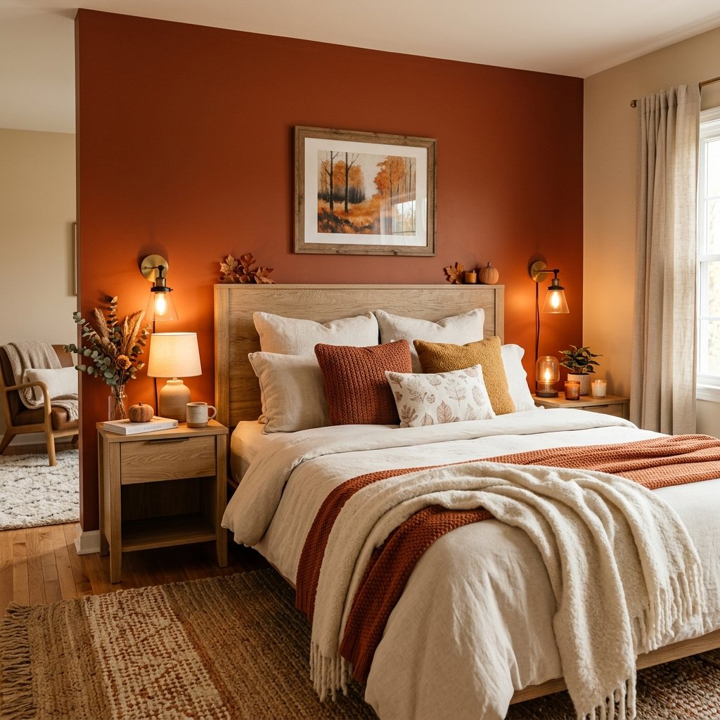 30 Cozy Fall Bedroom Ideas You'll Be Obsessed With This Autumn 7 Burnt Orange Accent Wall Idea