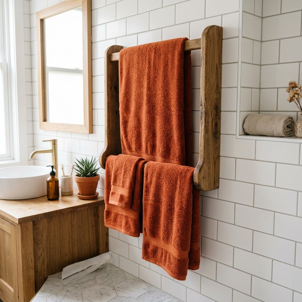 30 Fall Themed Bathroom Ideas: A Complete Guide to Cozy Autumn Style 16 Burnt Orange Bathroom Towels