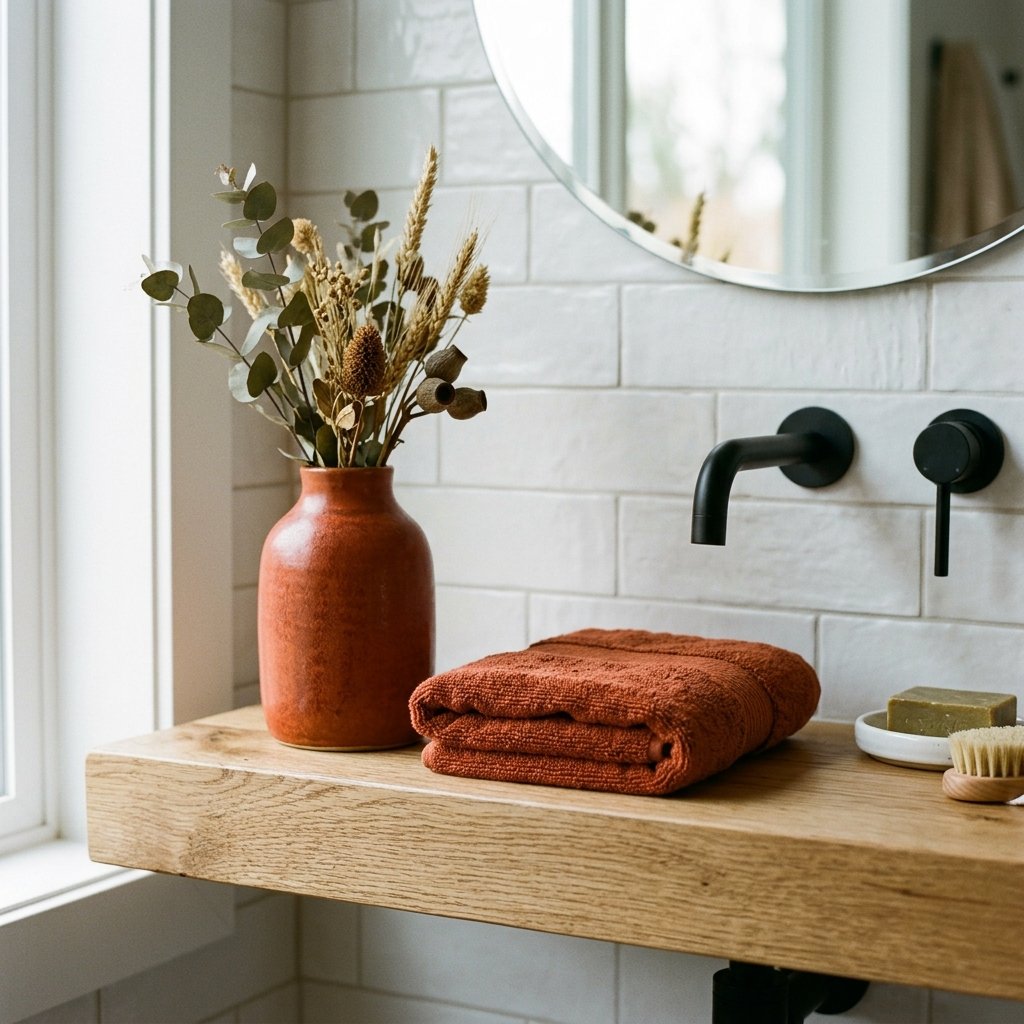 30 Fall Bathroom Aesthetic Ideas to Create a Dreamy Cozy Space 15 Burnt Orange Accent Ideas