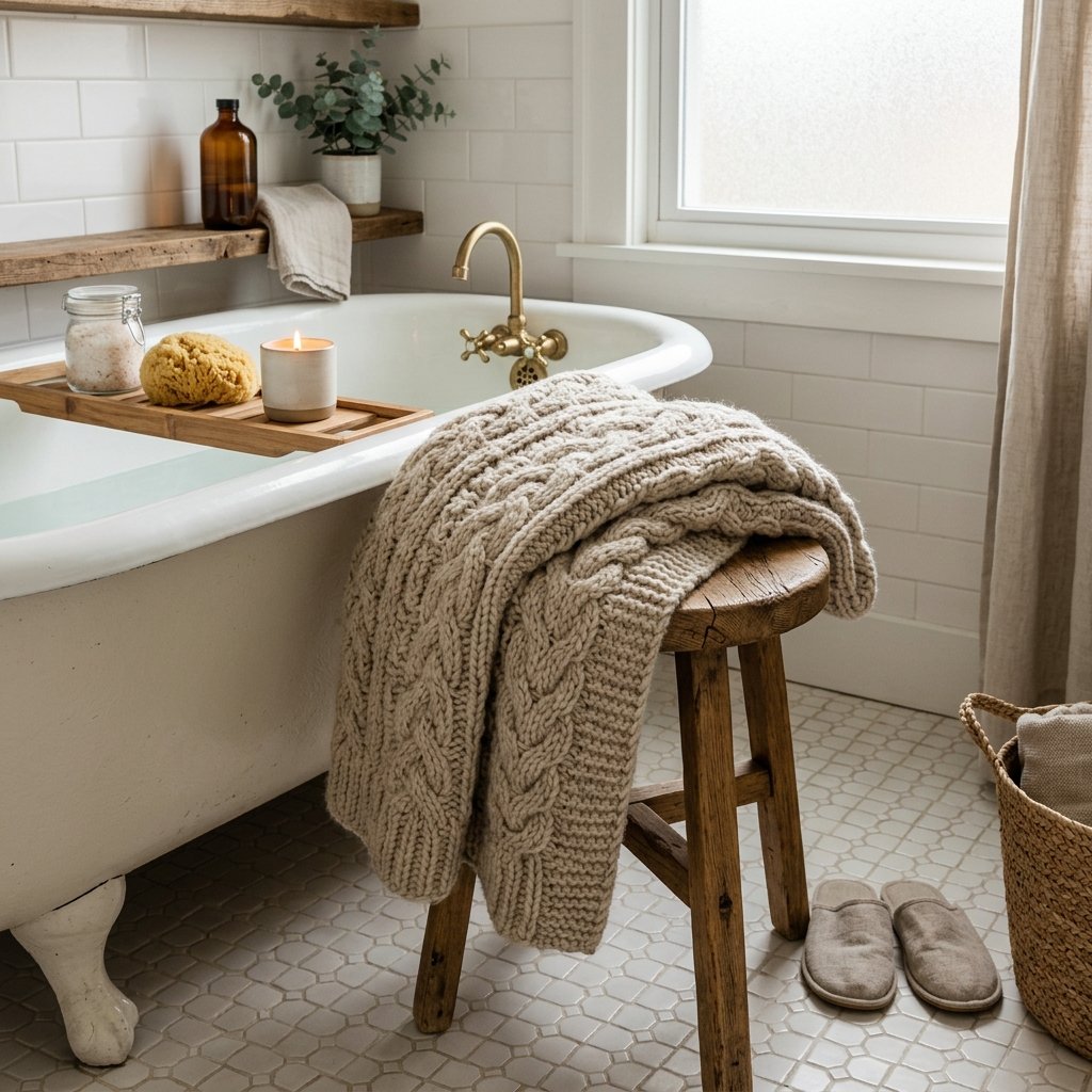 30 Fall Bathroom Aesthetic Ideas to Create a Dreamy Cozy Space 28 Cable Knit Throw Ideas