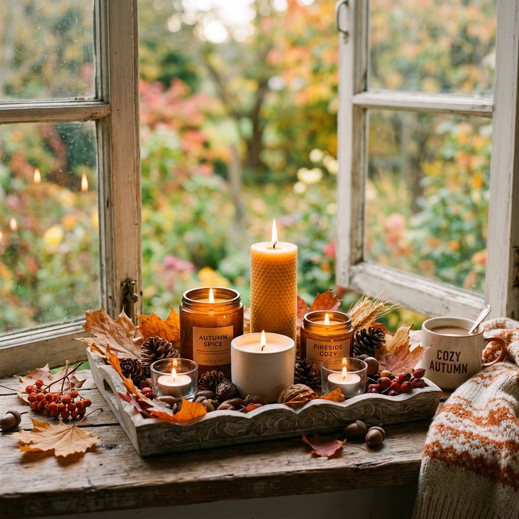 30 Aesthetic Fall Bedroom Ideas for a Cozy Autumn Vibe 30 Autumn Scented Candle Display Ideas