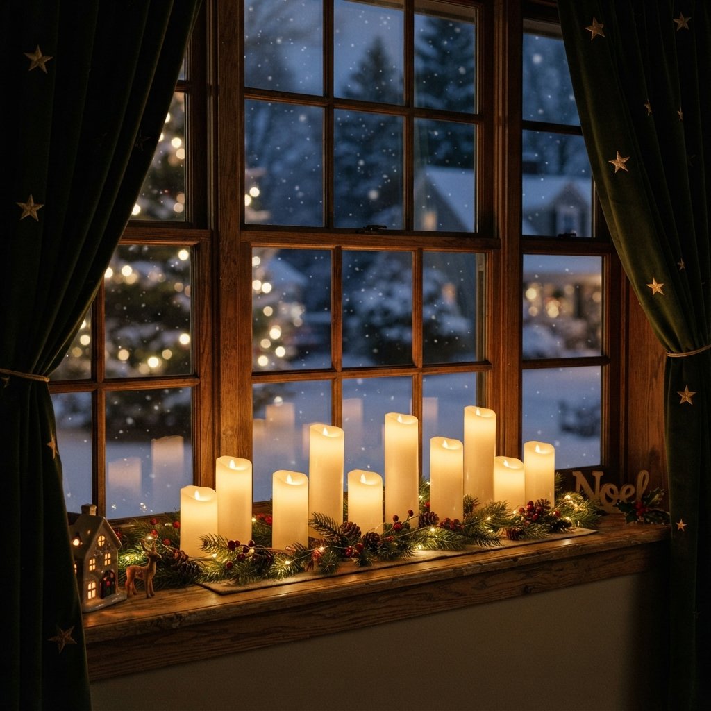 Candle Lit Window Christmas Decor Ideas