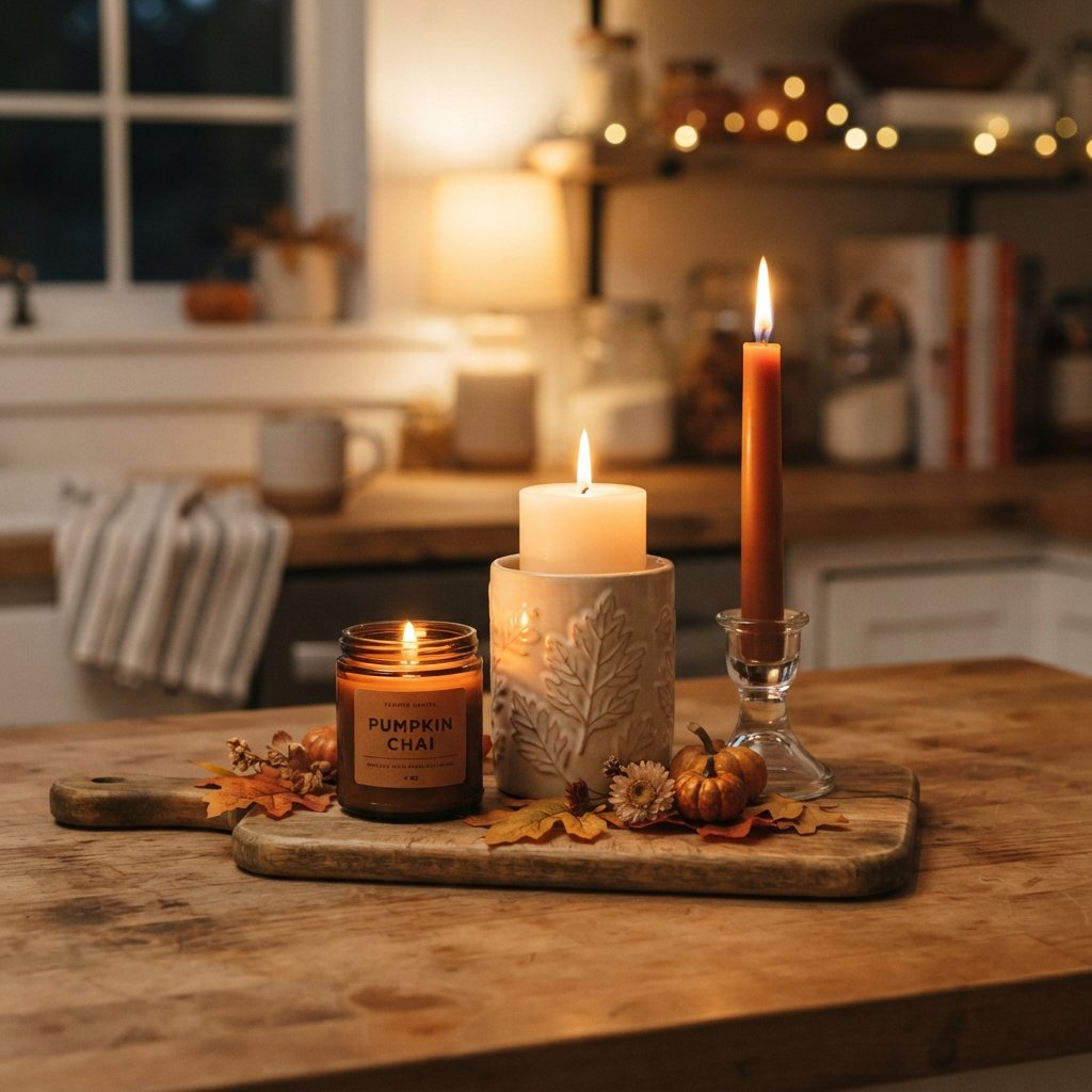 30 Fall Kitchen Countertop Decor Ideas: Cozy Inspiration for Every Style 13 Seasonal Candle Fall Kitchen Countertop